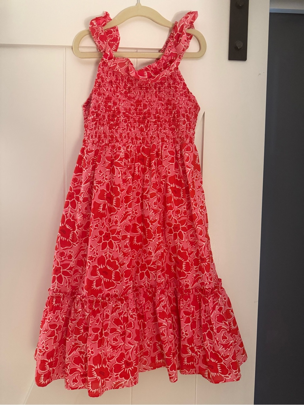 J.Crew Crewcuts Girls Size 8 Pink Red Floral Smocked Midi Dress